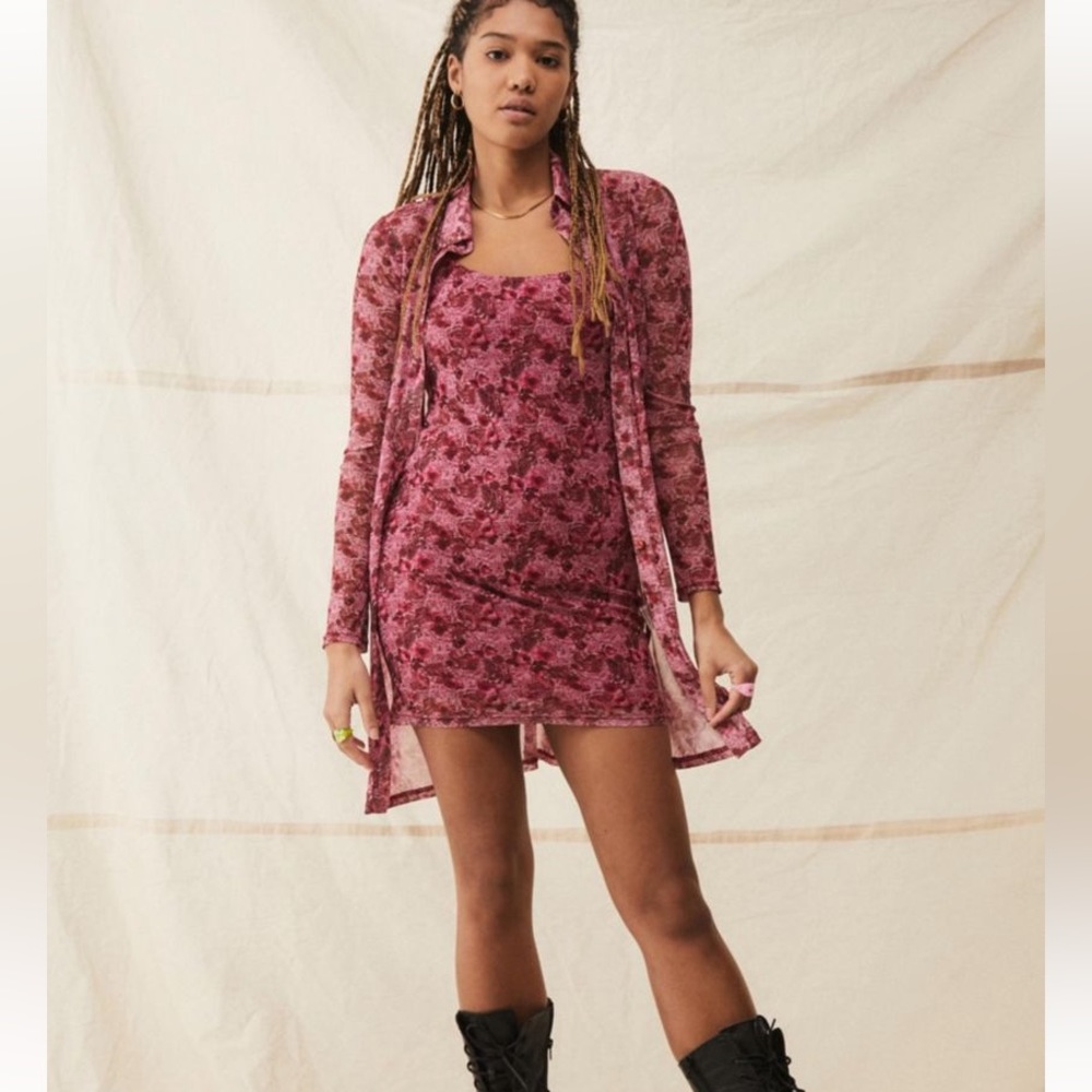 UO paisley mesh mini dress and shirt set
